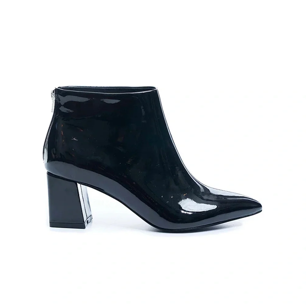 VHNY Glossy Black Ankle Booties
